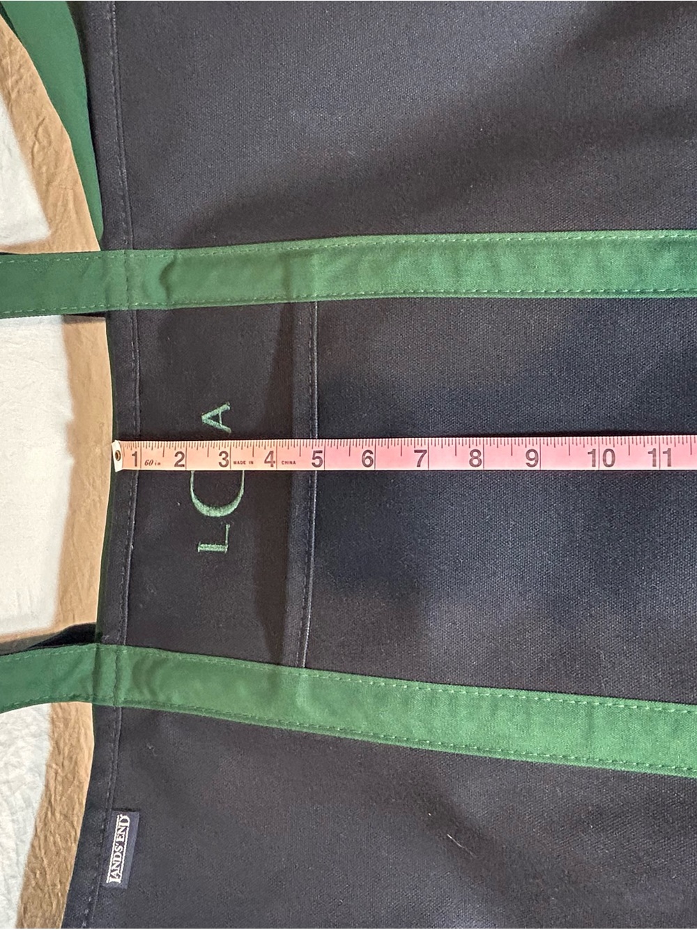 Lands' End Canvas Pocket Tote Bag Navy Blue & Green - Monogrammed "LOA" Size XL - Picture 16 of 16